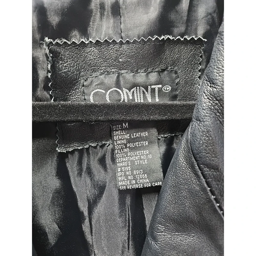 Vintage 90s Women Comint Black Leather Longline Trench‎ Coat Medium Oversized